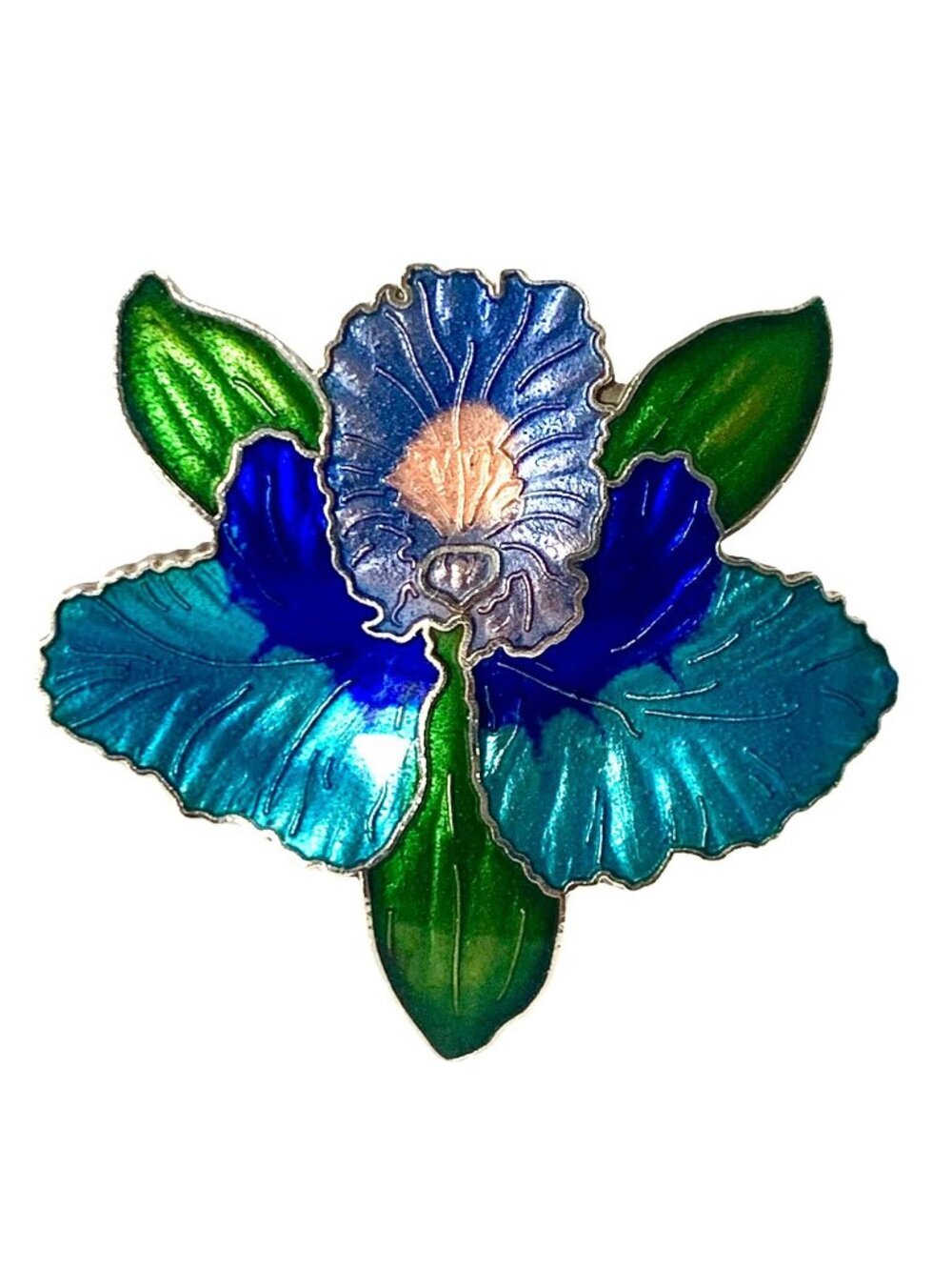 Vintage Orchid Brooch Cloisonne Enamel Flower Brooch Botanical Large Statement P